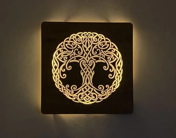 Obraz Keltský strom života s led podsvietením na batériu