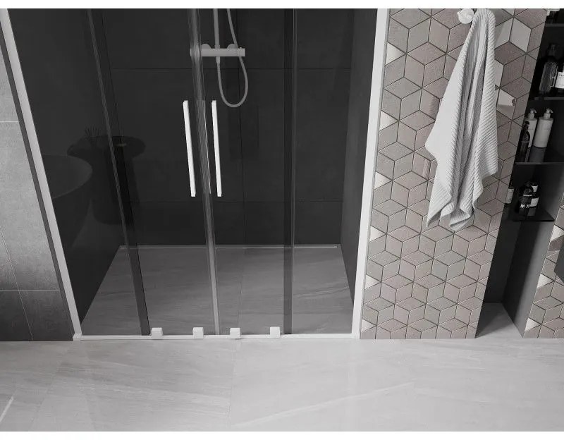 Mexen Velar L Duo, posuvné sprchové dvere do otvoru 160 cm, 8mm šedé sklo, biela matná, 871-160-003-42-20