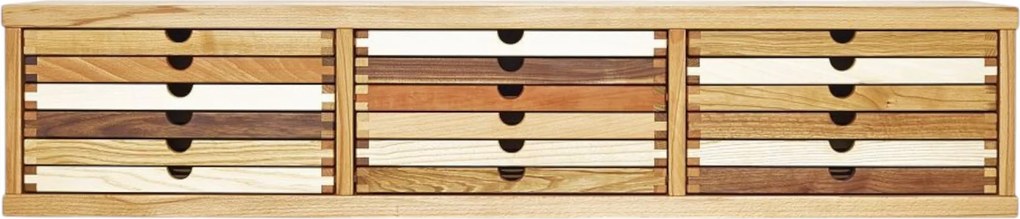 Závesný kabinet na stenu s 18 zásuvkami SIXtematic A4, 121×31×25 cm Dub