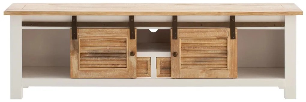 furniture-nabytek.cz - Masivní TV stolek Capera z borovice a MDF, lakovaný, bílá/hnědá