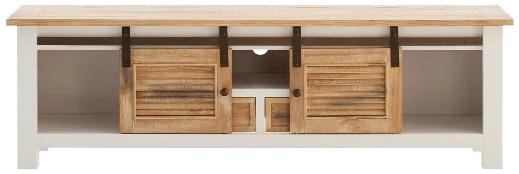 furniture-nabytek.cz - Masívny TV stolík Caprino z borovice a MDF, lakovaný, biela/hnedá