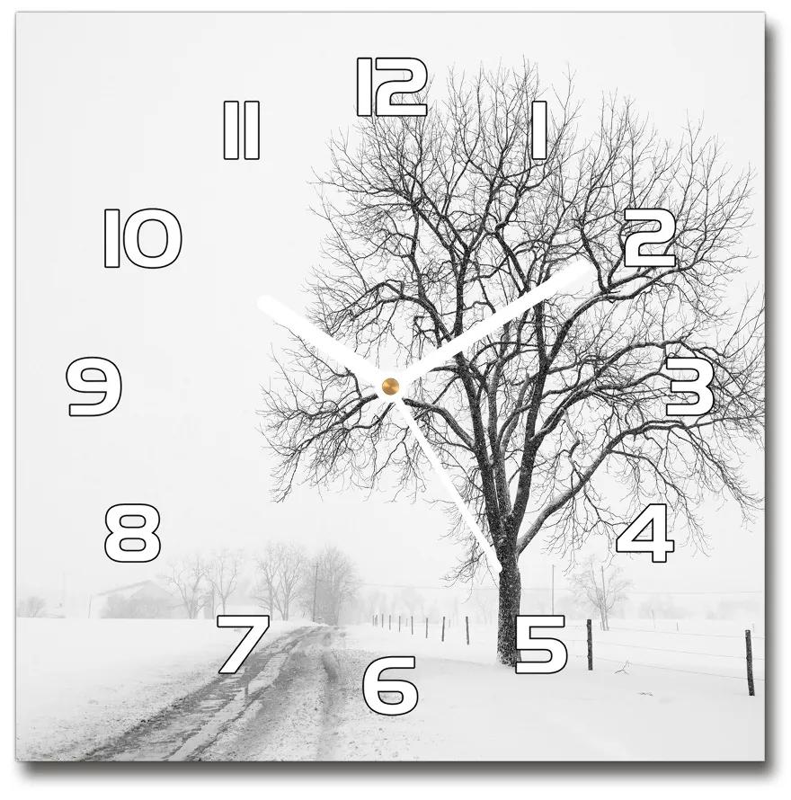 Sklenené nástenné hodiny štvorec Strom zima pl_zsk_30x30_f_80032038