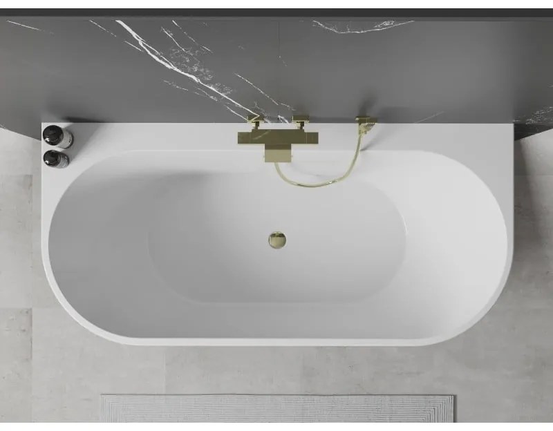 Mexen Oval+, voľne stojaca vaňa ku stene 170 x 80 cm, biela lesklá, zlatý lesklý prepad, 52681708000-50