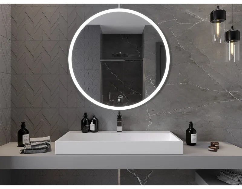 Mexen Oro, okrúhle LED podsvietené kúpeľňové zrkadlo 100 cm, 6000K, vykurovacia podložka proti zahmlievaniu, 9824-100-100-611-00