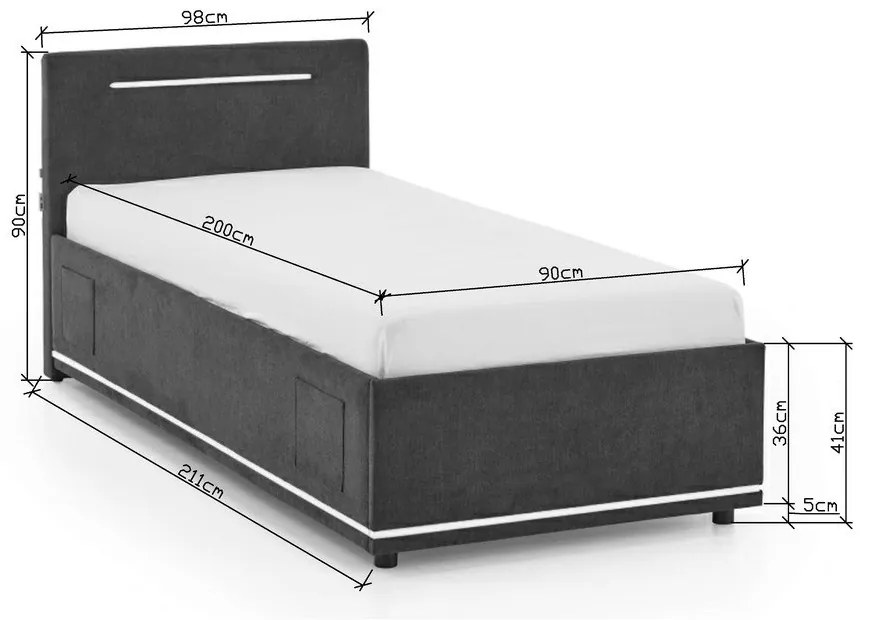 Tmavosivá čalúnená detská posteľ s úložným priestorom s roštom 90x200 cm Circle – Meise Möbel