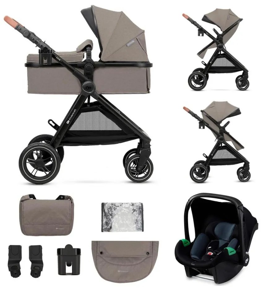 KINDERKRAFT - Kombinovaný kočík 3v1 ESME Sand beige + autosedačka MINK PRO