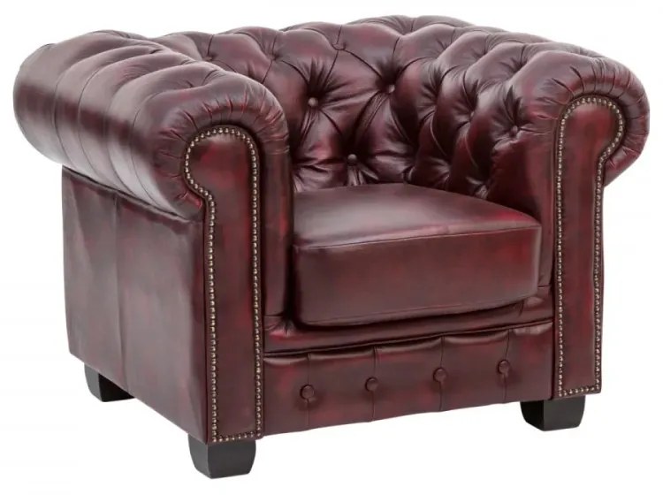furniture-nabytek.cz - Masívna sedačka Chesterfield z pravej kože, červená