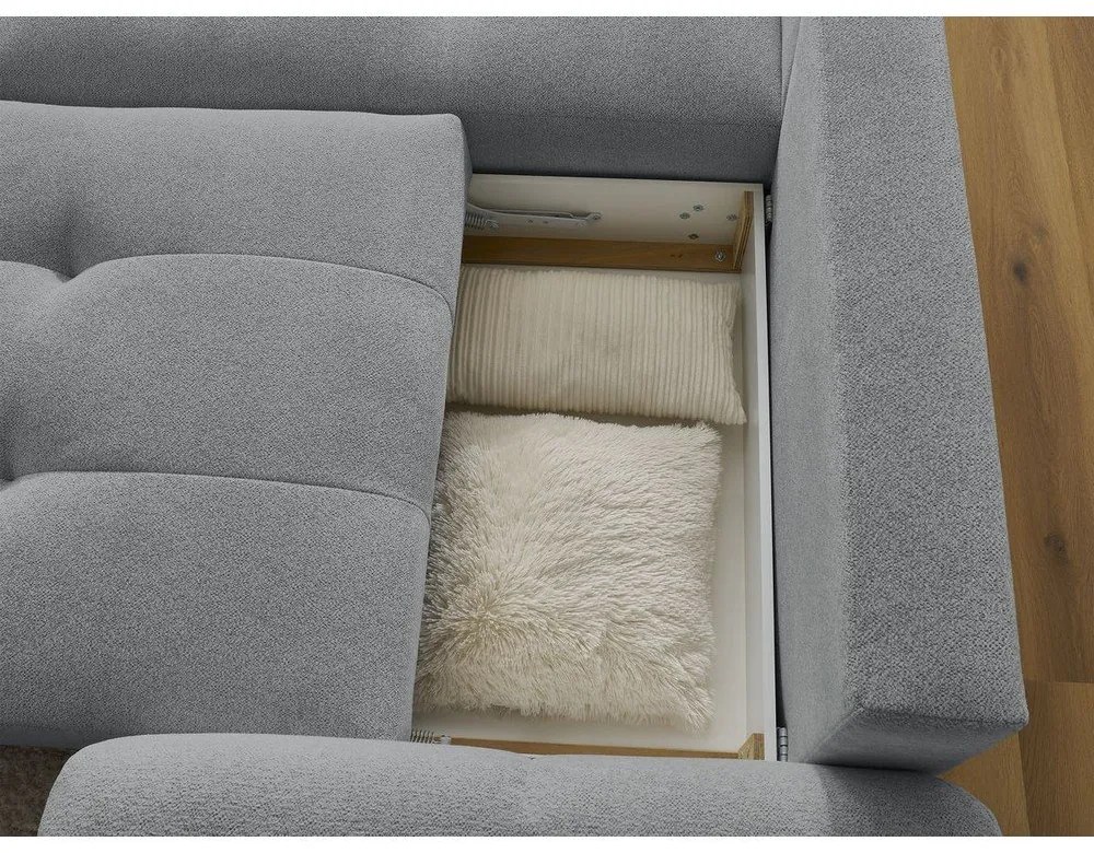 Sivá ženilková rozkladacia/s úložným priestorom rohová pohovka (ľavý roh/s leňoškou) Roxelane – Bobochic Paris