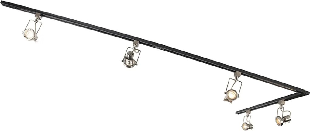 Inteligentná 1-fázová koľajnica čierna s oceľou Vrátane 5 WiFi GU10 - Iconic Suplux