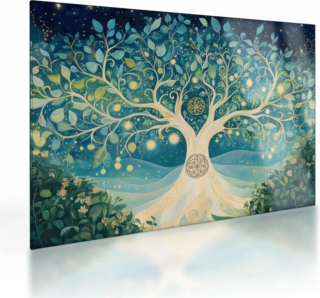 Sklenený obraz – Magický strom so špirálami (70x50 cm)