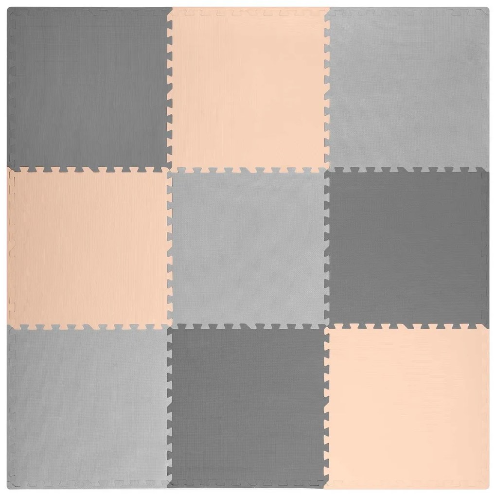 Duża mata piankowa puzzle Ricokids 180x180cm 9 szt szaro-brzoskwiniowa