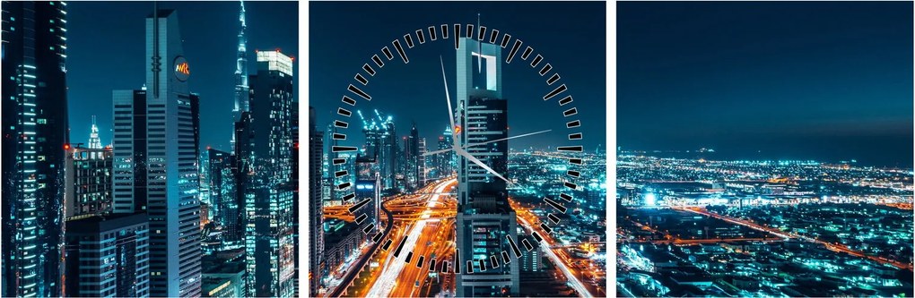 Obraz - Dubajská noc (s hodinami) (90x30 cm)