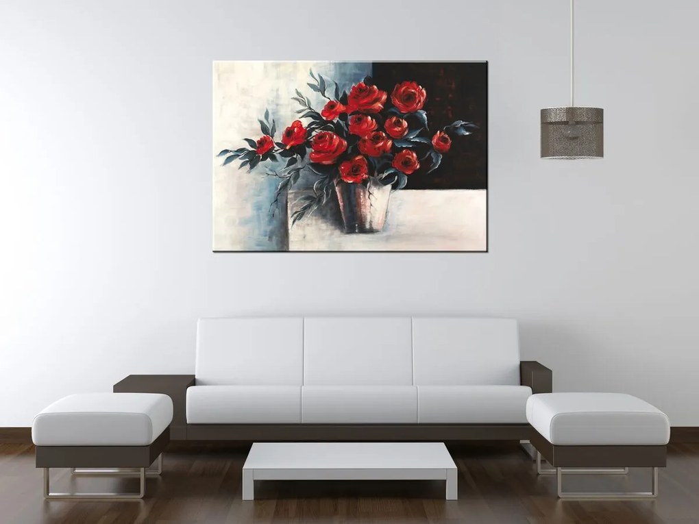 Gario Ručne maľovaný obraz Ruže vo váze Rozmery: 120 x 80 cm