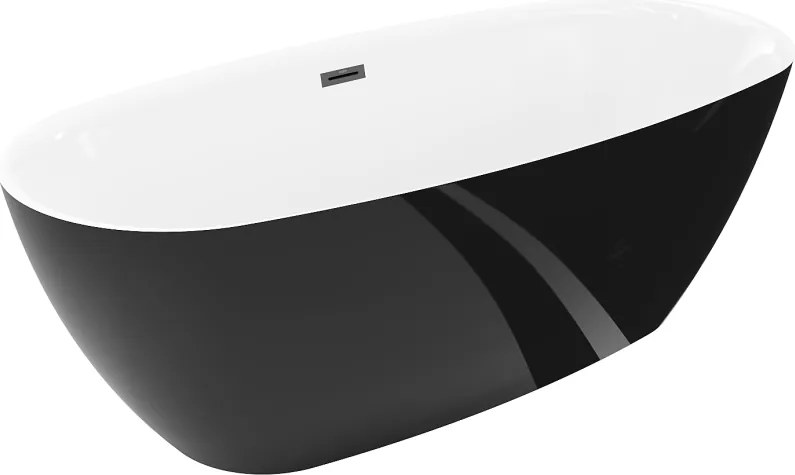 Mexen Luvo Slim, voľne stojaca vaňa 170 × 75 cm, biela-čierna, čierny prepad, 52801707575-70