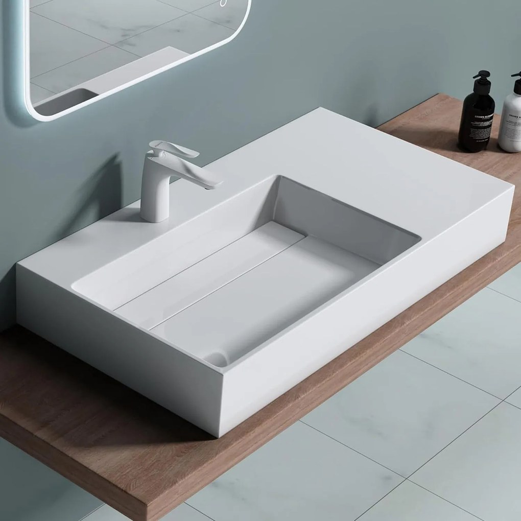 Rea Archi, umývadlo na dosku z konglomerátu 750x430x140 mm, ľavá verzia, biela matná, REA-U4300
