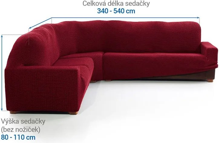 Super strečové poťahy NIAGARA bordó rohová sedačka (š. 340 - 540 cm)