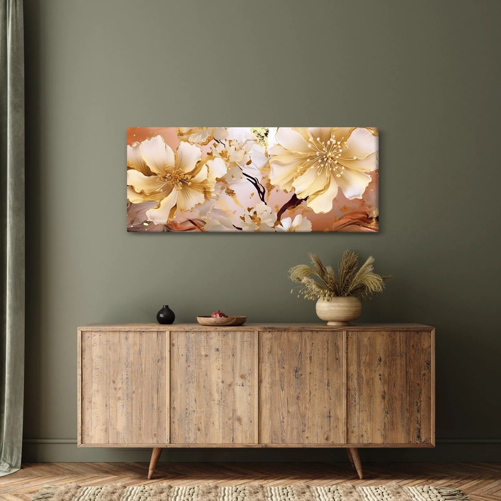 Obraz - Zlaté kvety (120x50 cm)