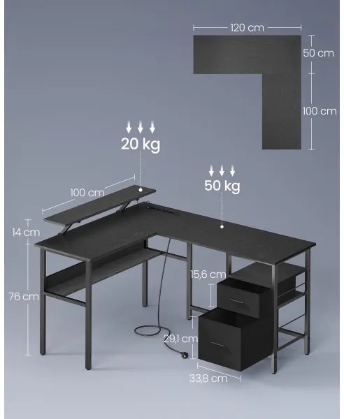 Písací stôl s podsvietením SOLEA-X hnedá/čierna