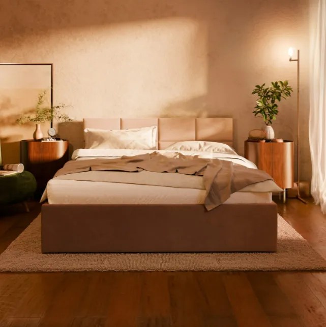 Manželská posteľ BORGO Velvet 180×200 cm hnedá