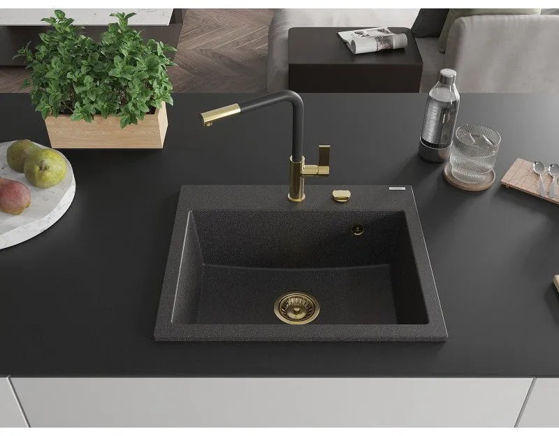 Mexen Oscar, 1-komorový granitový drez 580x490x205 mm, čierna škvrnitá, 6519581000-76-G