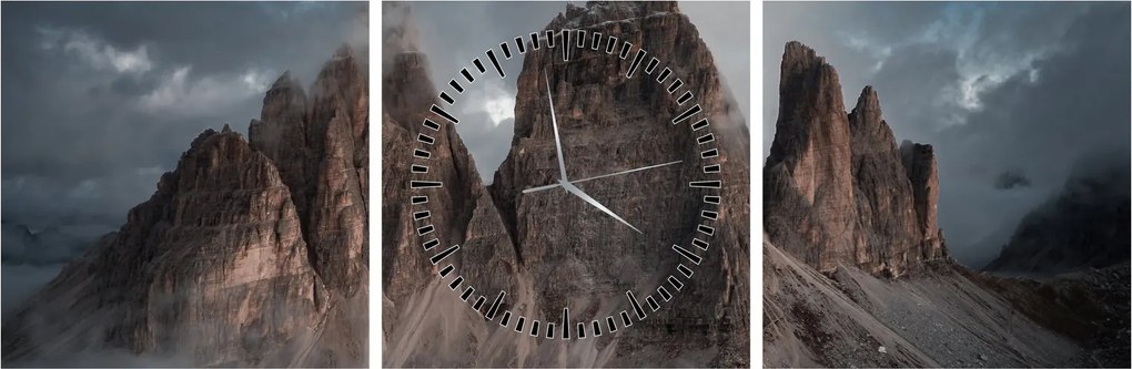 Obraz - Tri Zuby, Talianske Dolomity (s hodinami) (90x30 cm)