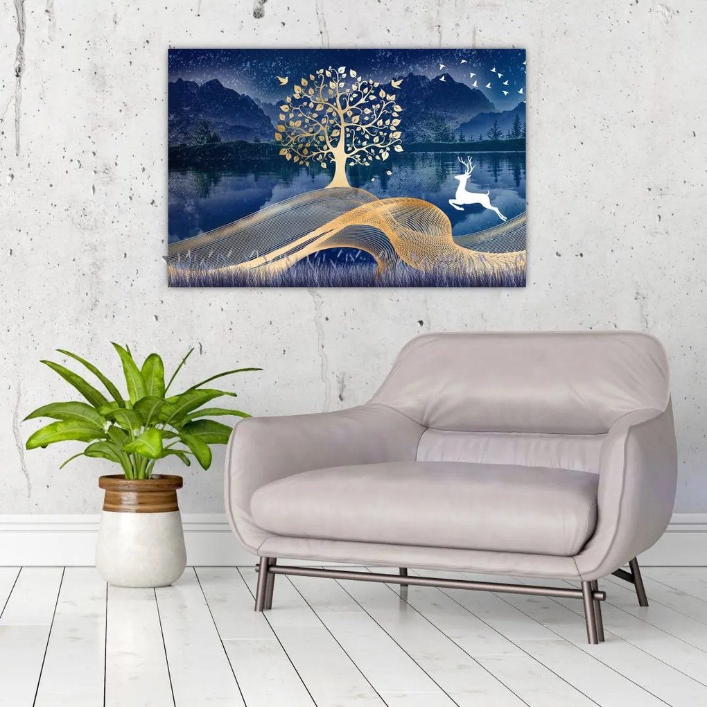 Obraz jeleňov pri splne (90x60 cm)