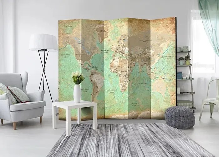 Paraván - Turquoise World Map [Room Dividers] Veľkosť: 225x172, Verzia: Jednostranný