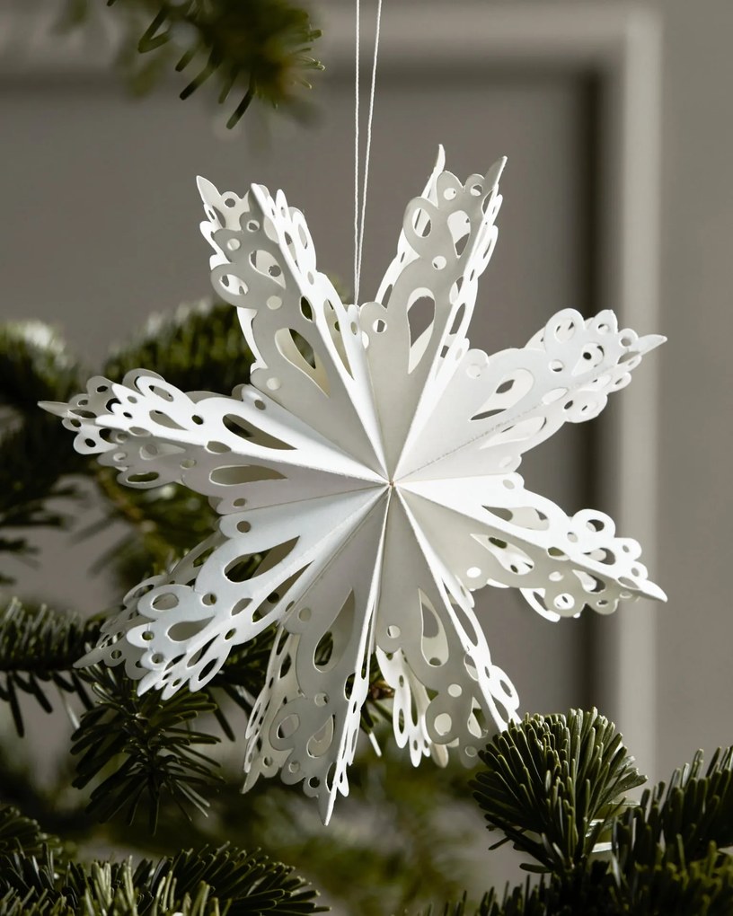 House Doctor Papierová vianočná ozdoba Snowflake White 15 cm – set 4 ks