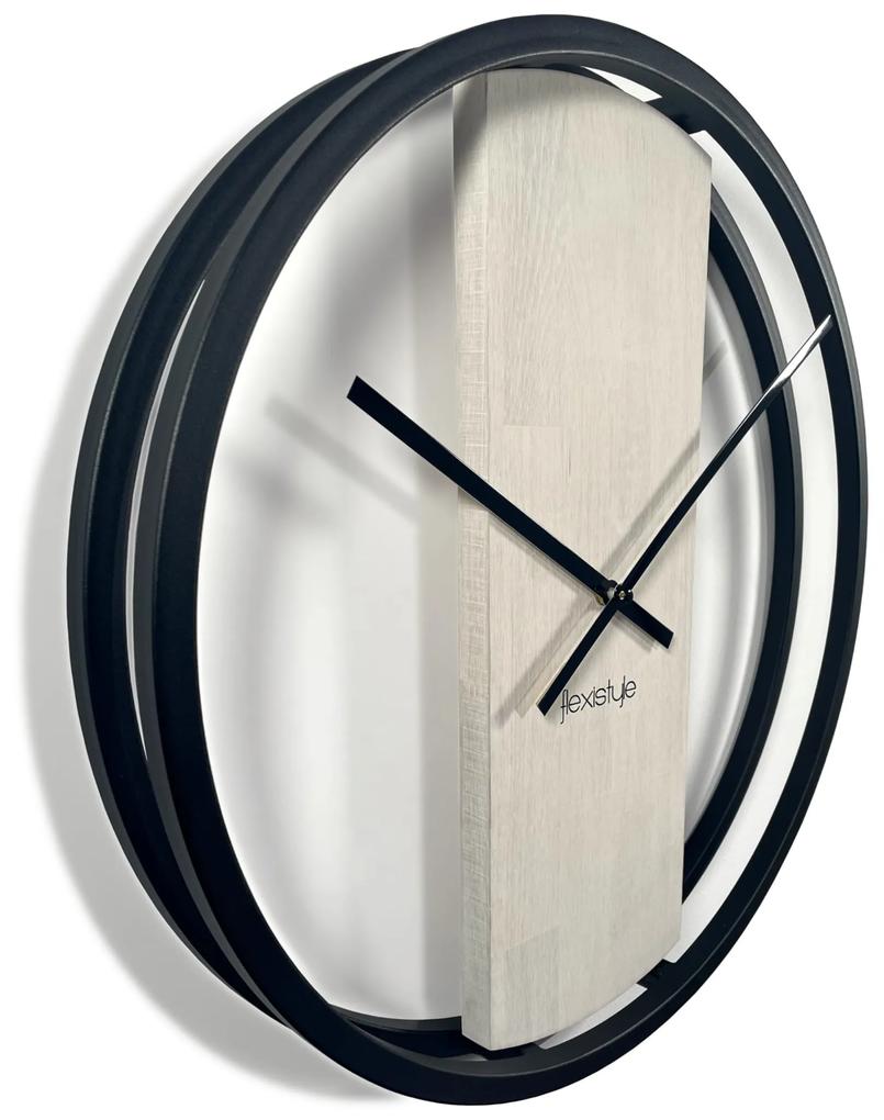 Dekorstudio Kovové hodiny s dubovým drevom LOFT OVAL dub bielený