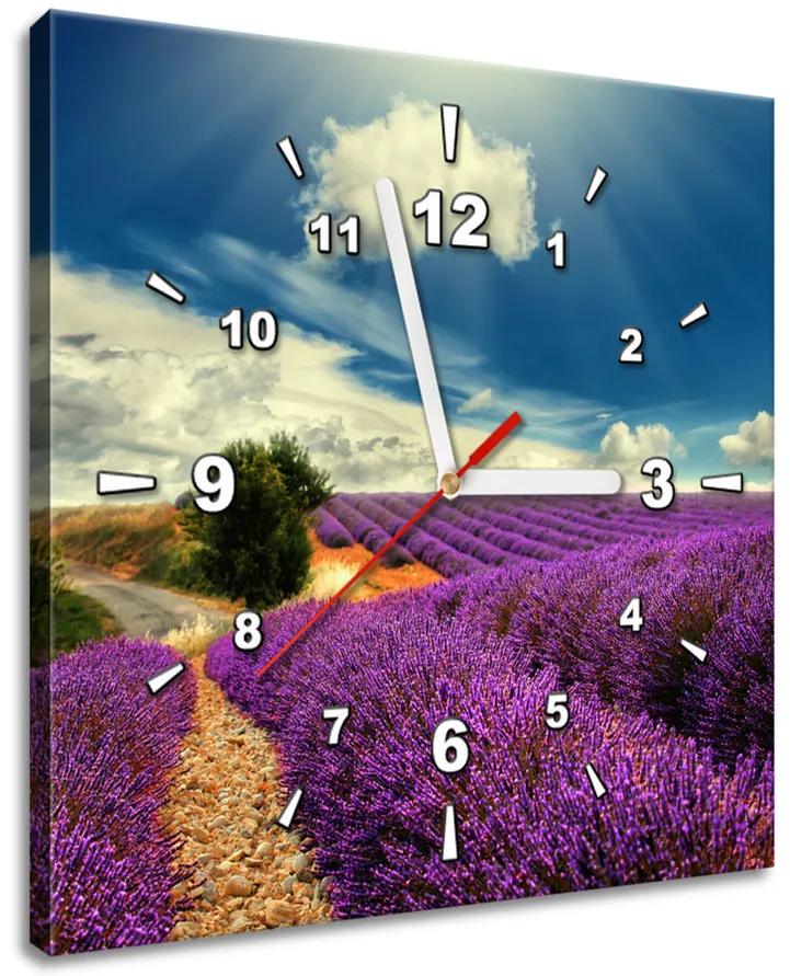 Gario Obraz s hodinami Čarovná levanduľová krajina Rozmery: 30 x 30 cm