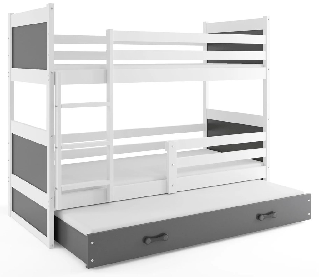 Poschodová posteľ s prístelkou RICO 3 - 160x80cm - Biely - Grafitový