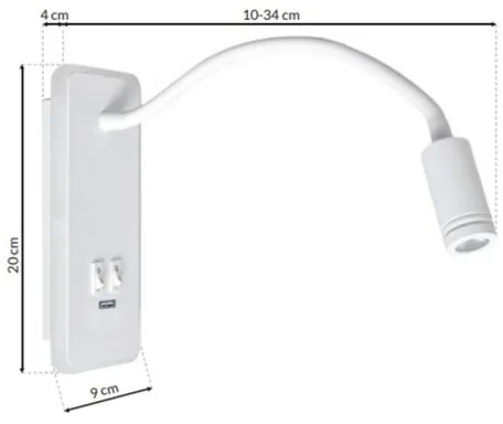 LED Flexibilná nástenná lampička s USB BASE 1xLED/8W+1xLED/2W/230V biela