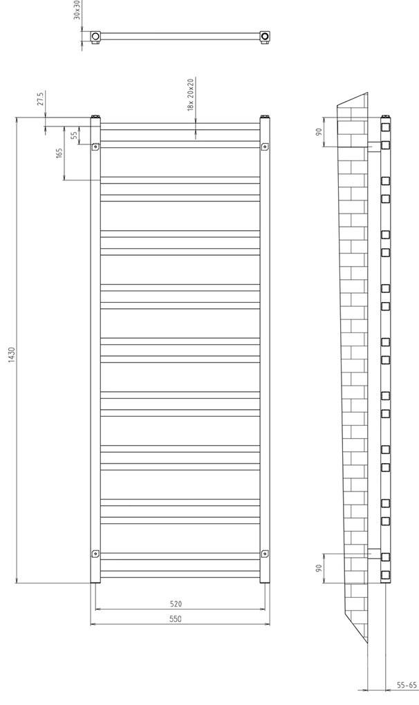 Sapho, METRO DOS vykurovacie teleso 550x1430mm, 800W, biela, IR431