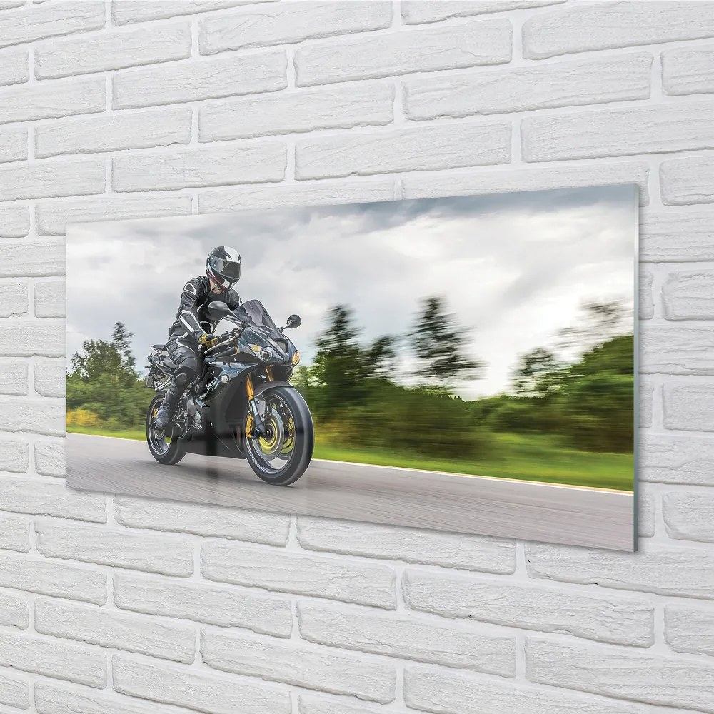 Sklenený obklad do kuchyne Motocykel cesty mraky neba 100x50 cm