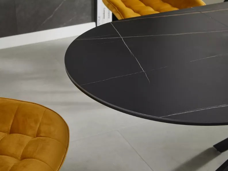 Okrúhly jedálenský stôl rozkladací GASTON CERAMIC 140 čierny mat/sivy mat