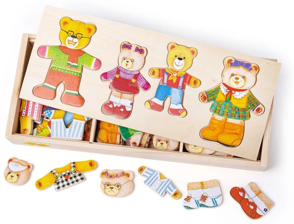 Bigjigs oblékací puzzle v krabičce Medvědí rodinka