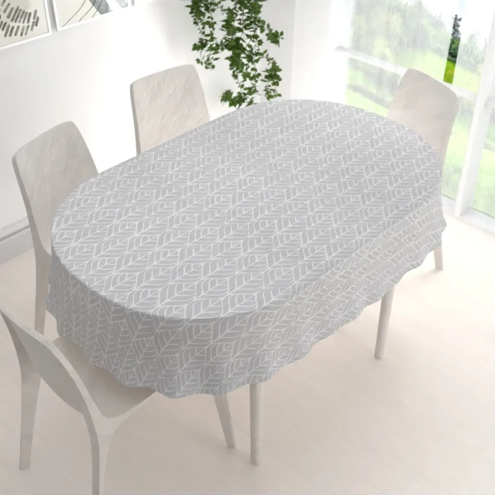 Biante Bavlnený oválny obrus Sandra SA-212 Listy na sivom 120x140 cm
