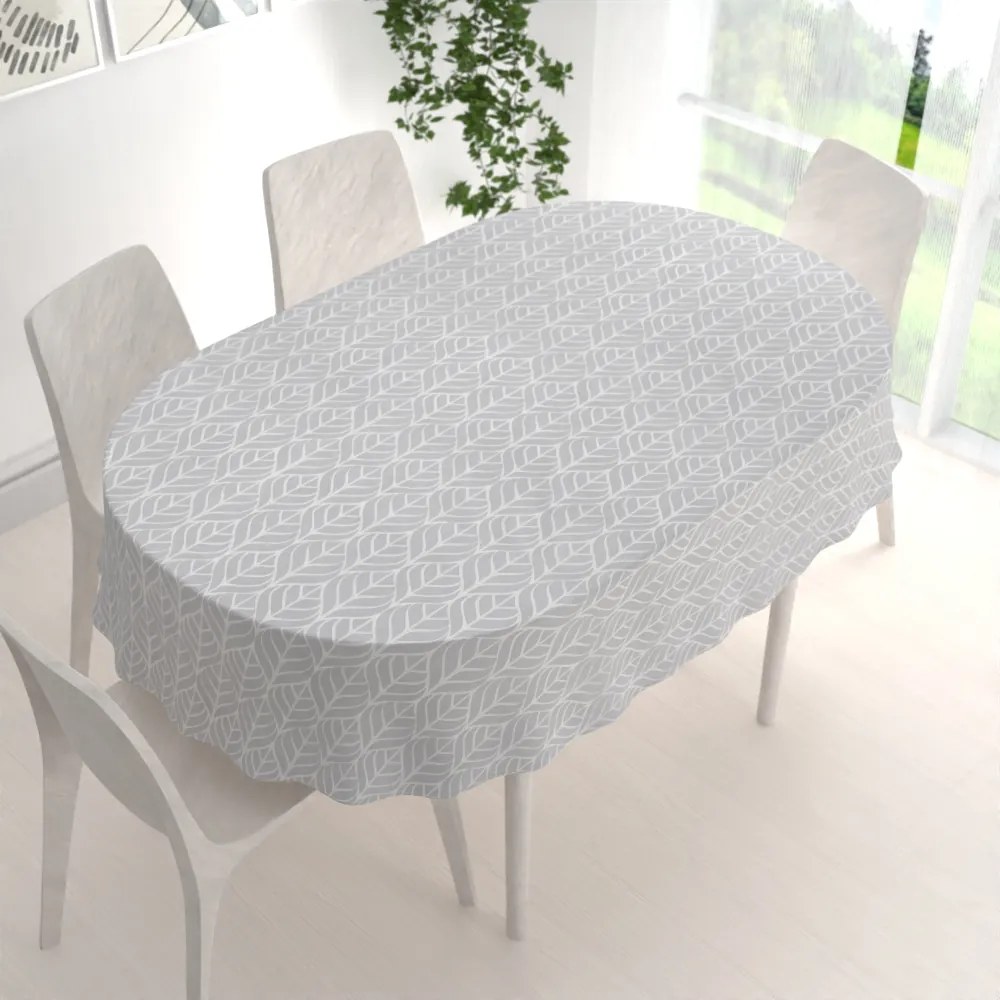 Biante Bavlnený oválny obrus Sandra SA-212 Listy na sivom 130x200 cm