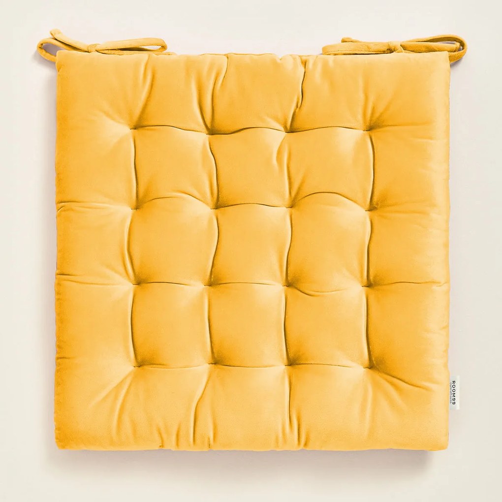 Room99 Vankúš na stoličku/Podsedák s viazaním Nova 40 x 40 cm Velvet Jednofarebný Farba: Horčicová