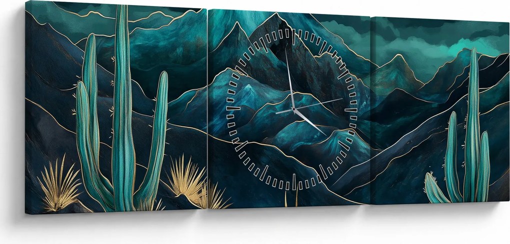 Obraz - Tyrkysová noc (s hodinami) (90x30 cm)