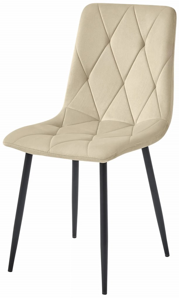 Svetlobéžová zamatová jedálenská stolička LIBRA s čiernymi nohami
