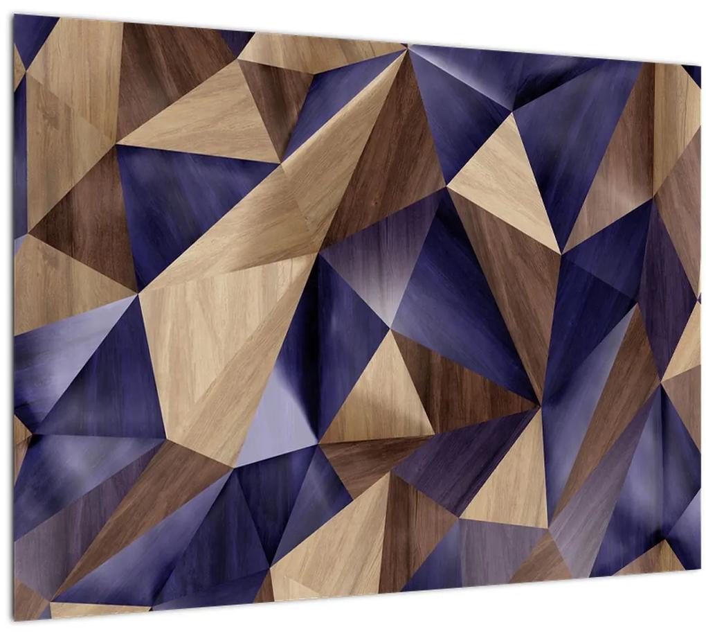 Sklenený obraz - 3D drevené trojuholníky (70x50 cm)