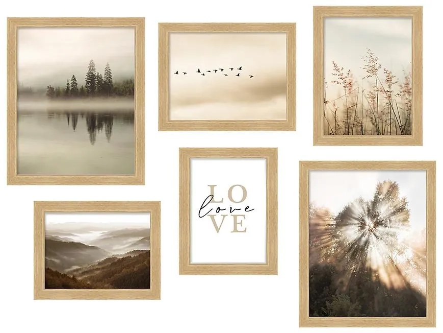 6-dielná súprava fotorámčekov MDF  M1126 dub medový