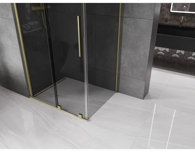 Mexen Velar, sprchový kút s posuvnými dverami 150 x 100 cm, 8mm šedé sklo, zlatá matná, 871-150-100-41-55