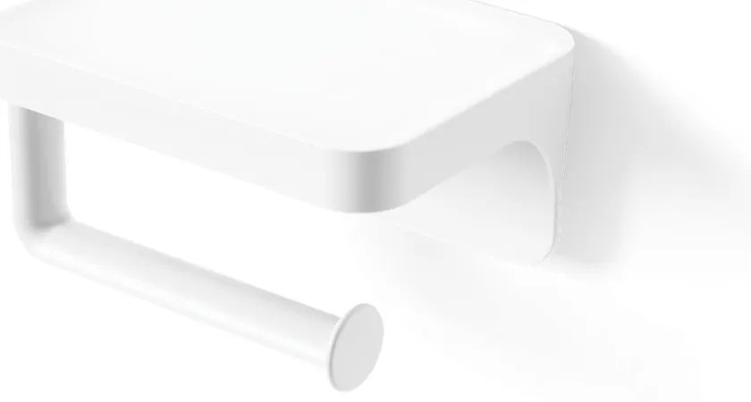 Biely samodržiaci držiak na toaletný papier z recyklovaného plastu Flex Adhesive – Umbra
