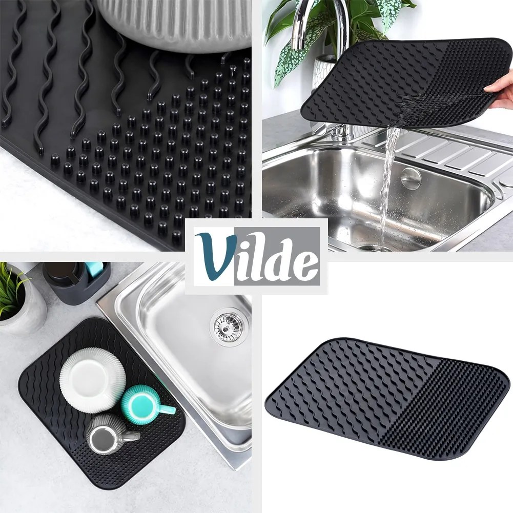 VILDE Podložka - odkvapkávač k drezu, čierny 34 x 26,5 cm
