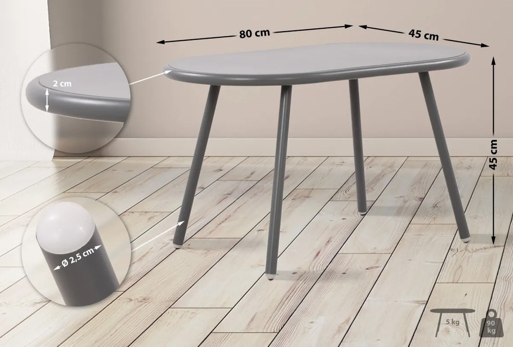 Konferenčný stolík Velva - v45 x 80 x 45 cm - Tmavo sivá