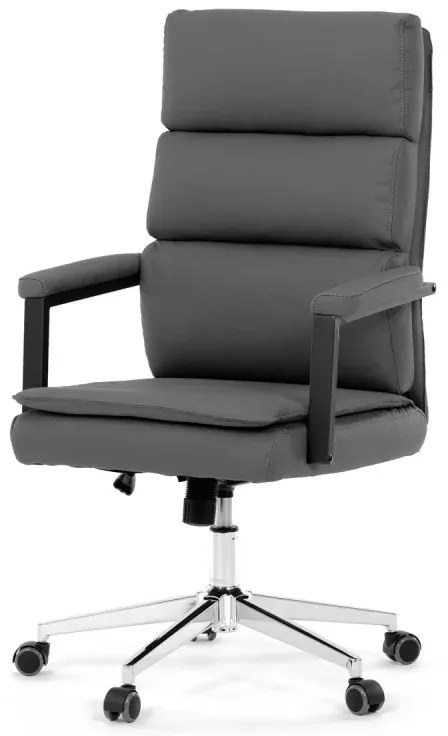 Židle kancelářská, šedá ekokůže, kříž kov chromový, houpací mechanismus, čalouněné područky