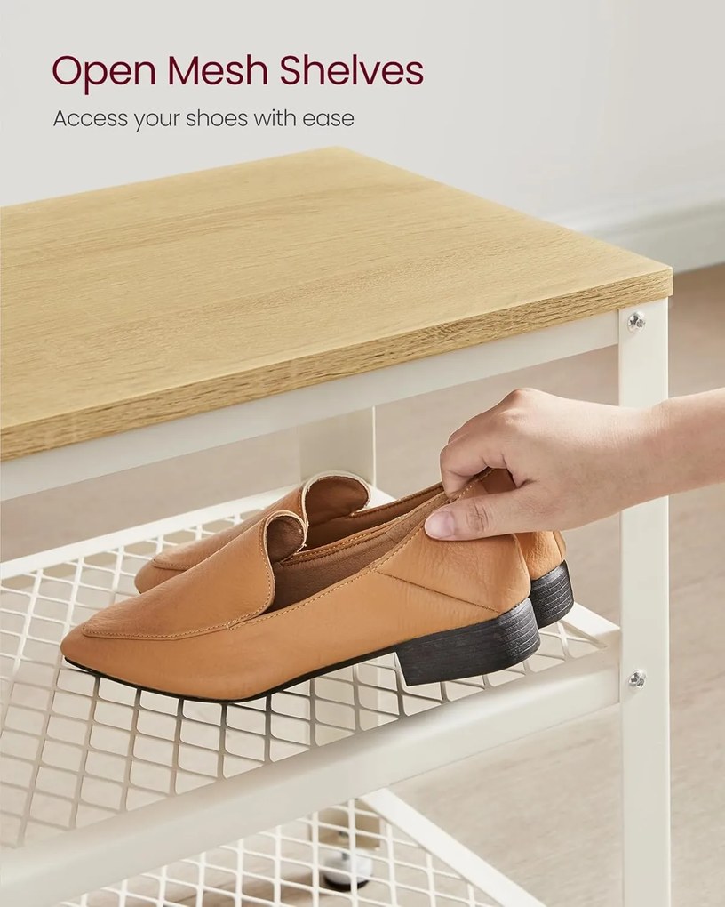 Lavica na topánky, botník, 30 x 73 x 45 cm, dubová béžová a klasická biela