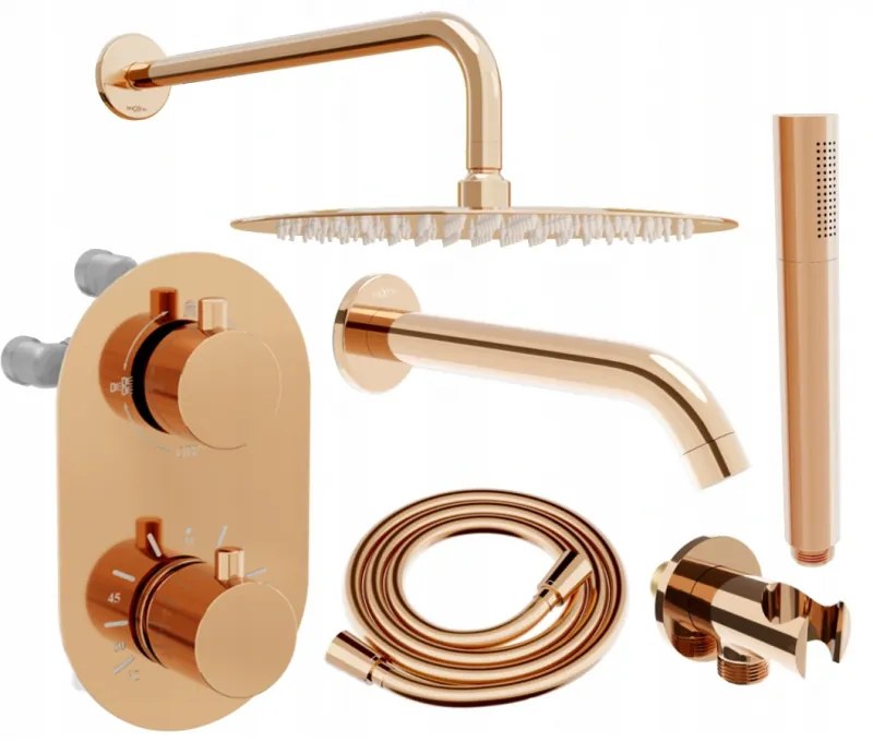 Mexen Kai DR70 podomietková vaňová a sprchová súprava s dažďovou sprchou 30 cm, ružová zlatá, 77602DR70301-60